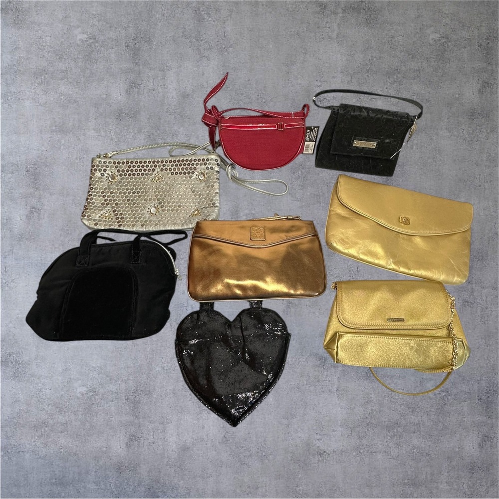 Mixed Brand Evening Bag Clutch Lot of 8‎ Womens Gold Black Red Metallic Sequin